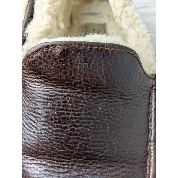 UGG Australia Men's Brown Leather Slip-On Ascot Slipper Sheepskin 11 *Flaw - Picture 9 of 10